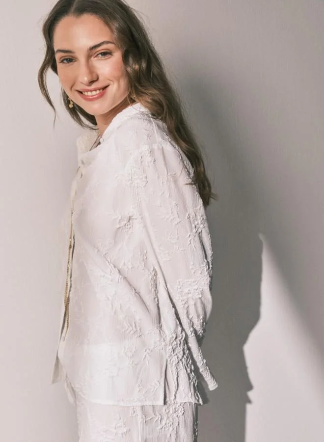 women'secret  Long satin jacquard shirt pyjamas in White for Women | Best Price UAE